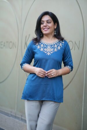 Kala Creation Beautiful Neckline Embroidered Work Plain Short Kurti