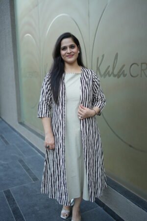 Kala Creation Beige Cotton Kurta With Striped Jacket