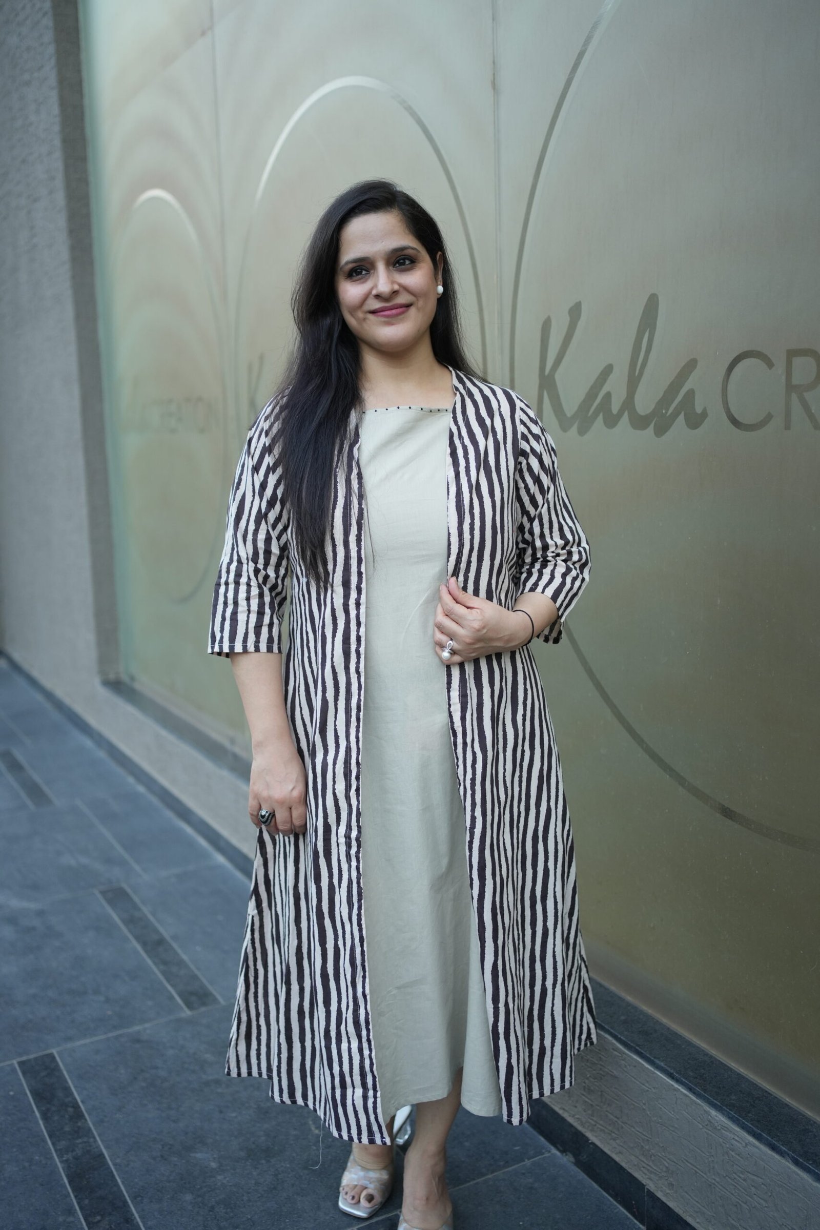 Kala Creation Beige Cotton Kurta With Striped Jacket