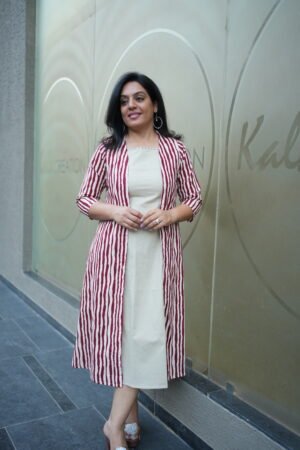 Kala Creation Beige Cotton Kurta With Striped Jacket