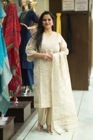 Kala Creation V-Neck Work Kurta With Dupatta And Pant Set