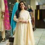 Kala Creation Neckyoke Sequins Work Flared Silk Kurta With Dupatta And Pant Set