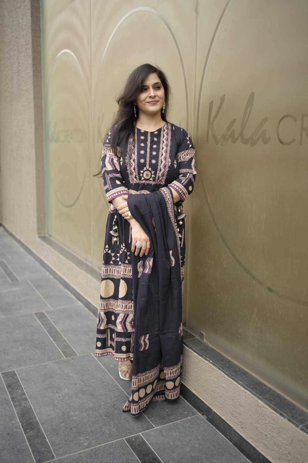 Kala Creation Beautiful Printed Flared Kurta Pant And Dupatta Set