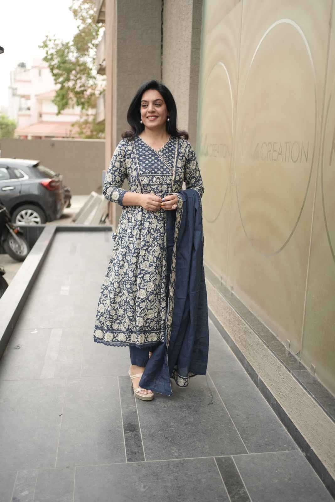 Kala Creation Beautiful Angrakha Flared Kurta Pant And Dupatta Set