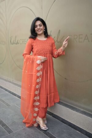 Kala Creation Beautiful Anarkali Kurta Pant And Dupatta Set