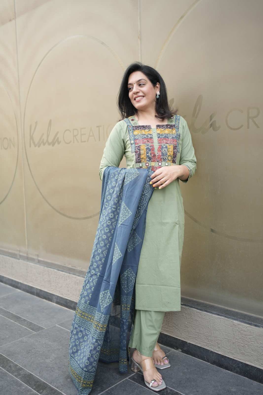 Kala Creation Cotton Mirror Kurta Pant And Dupatta Set