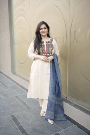 Kala Creation Cotton Mirror Kurta Pant And Dupatta Set