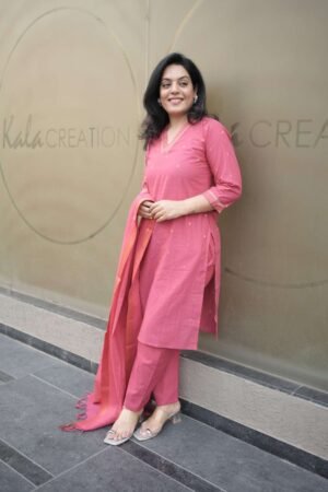 Kala Creation Elegant Straight Cut Kurta V-Neckline Matching Straight Pant And Dupatta Set