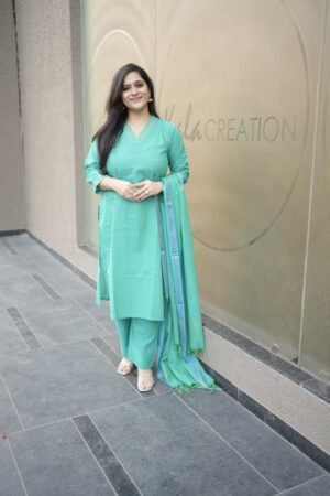 Kala Creation Elegant Straight Cut Kurta V-Neckline Matching Straight Pant And Dupatta Set