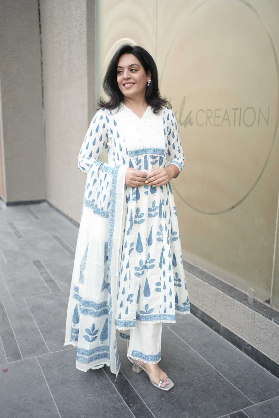 Kala Creation A-line Cotton Kurta Paired With Pants And A Matching Dupatta