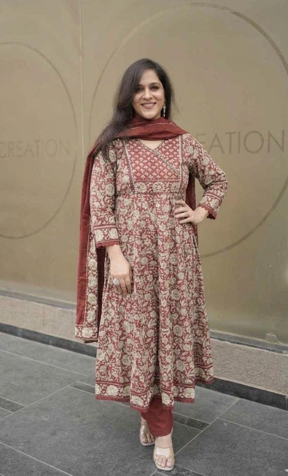 Kala Creation Beautiful Angrakha Flared Kurta Pant And Dupatta Set