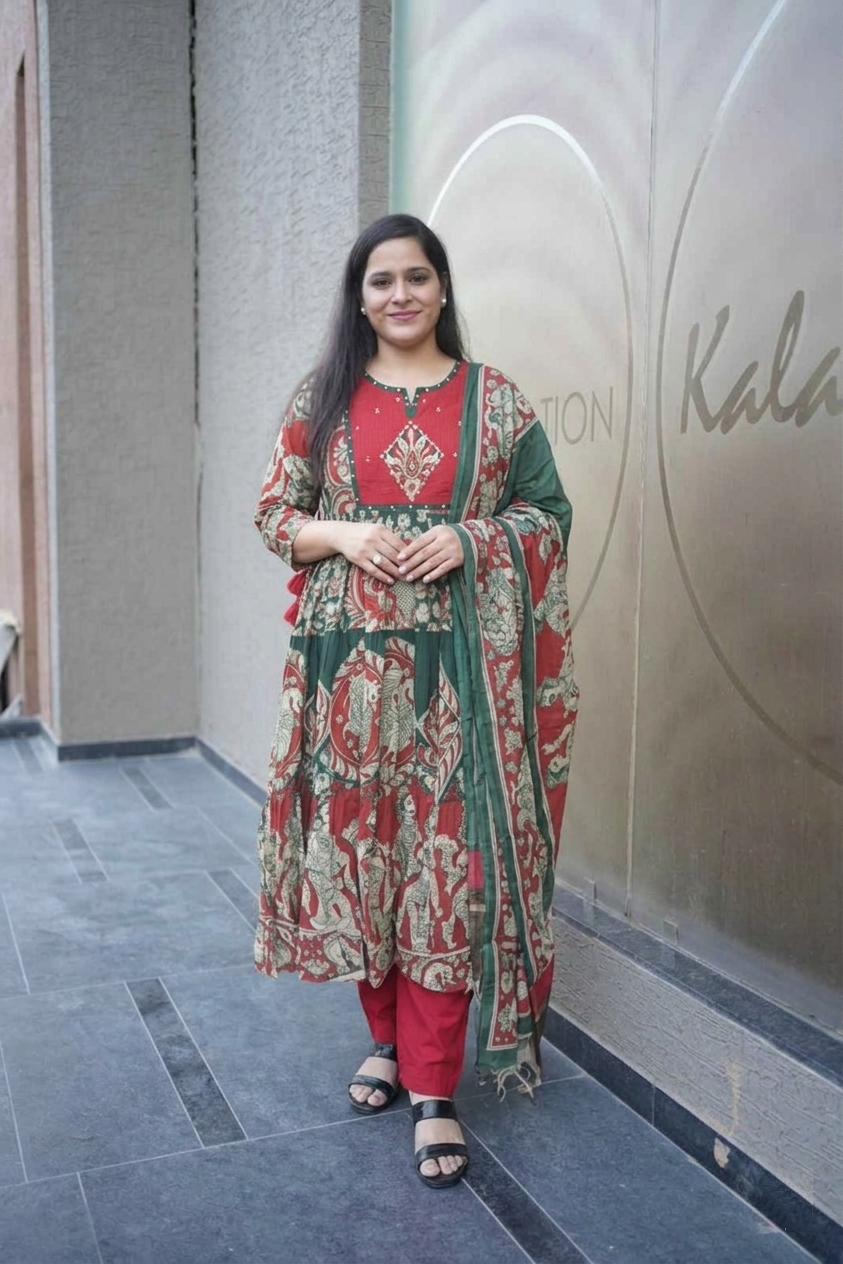 Kala Creation Stylish Beautiful Anarkali Flared Kurta Pant And Dupatta Set