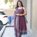 Kala Creation Beautiful Wine Color Cotton Anarkali Flared Kurta Pant And Dupatta Set