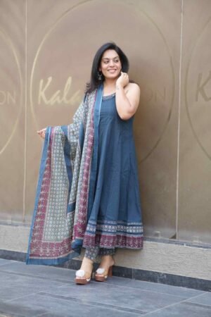 Kala Creation Beautiful Cotton Anarkali Flared Kurta Pant And Dupatta Set