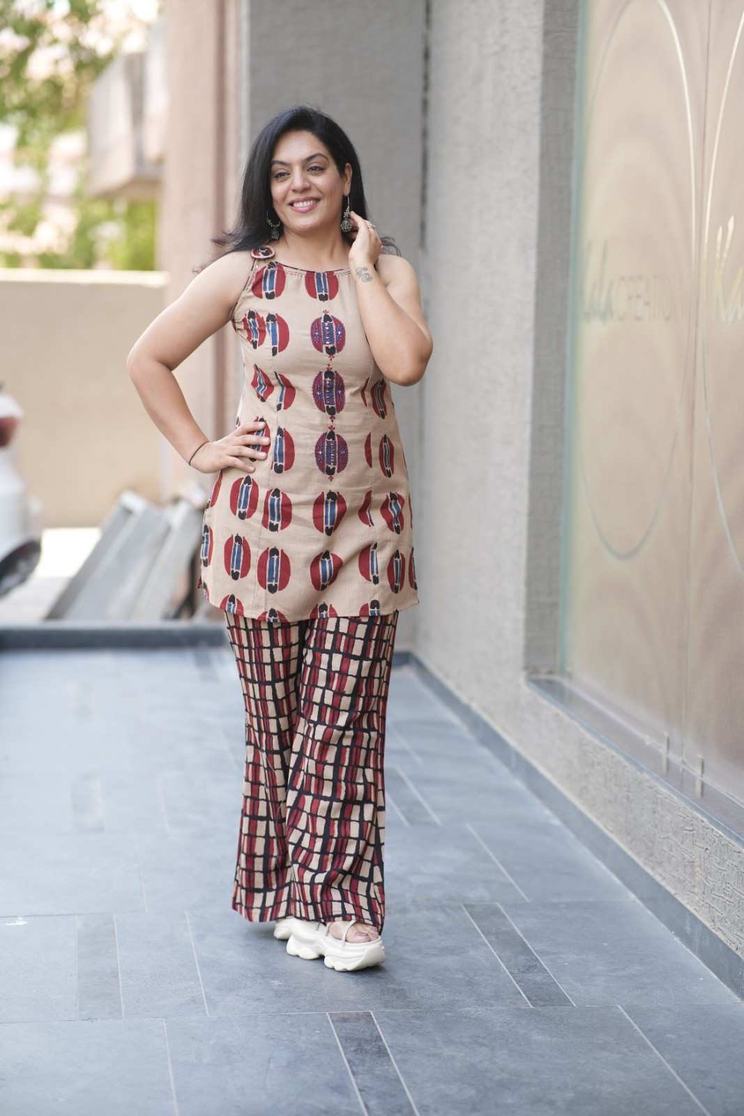 Kala Creation Beautiful Sleeveless Cotton Short Kurta And Pant Set Co-Ord Set