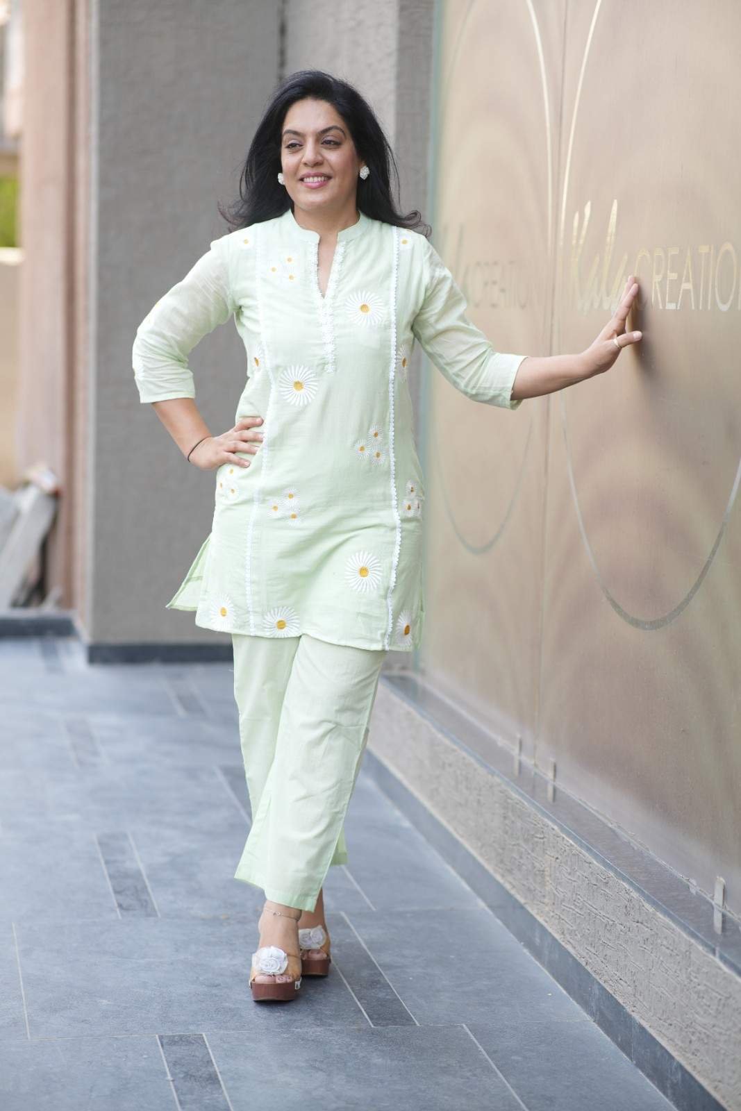 Kala Creation Beautiful Cotton Co-Ord Set With White Floral Embroidery
