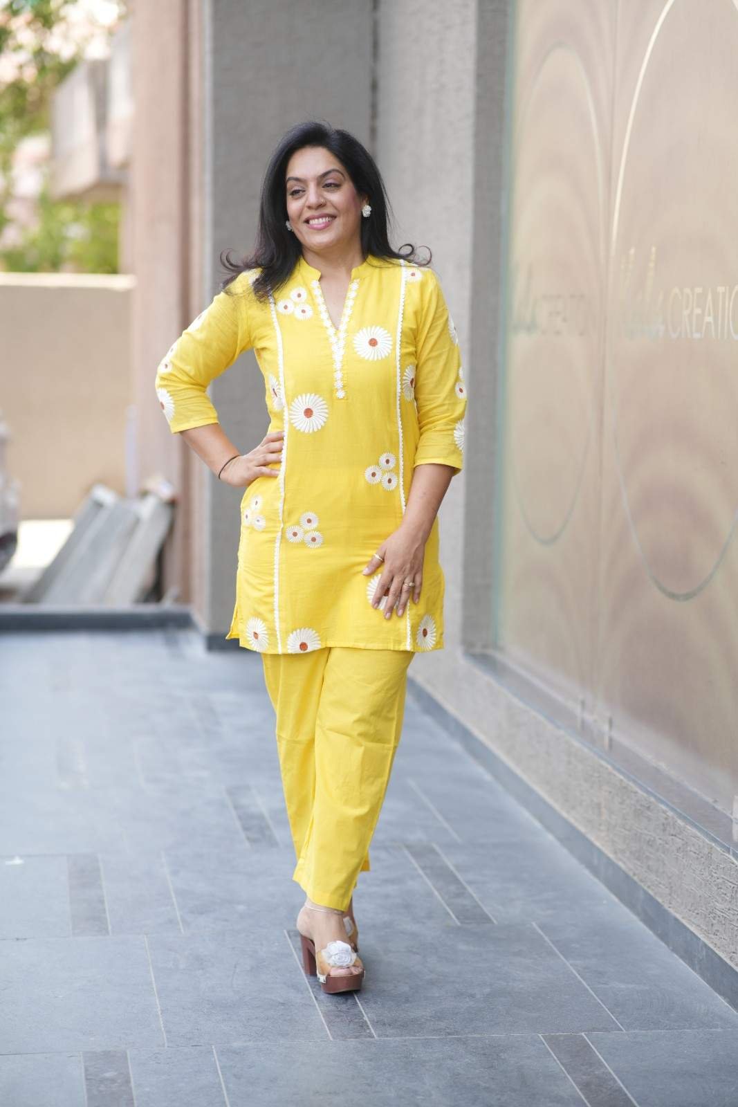 Kala Creation Beautiful Cotton Co-Ord Set With White Floral Embroidery