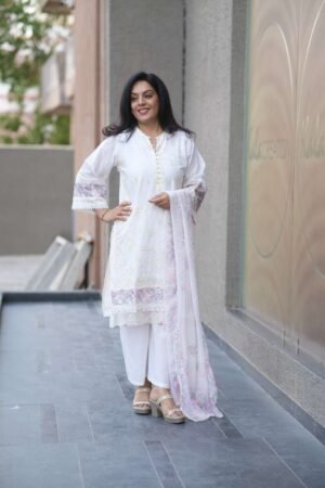 Kala Creation Beautiful White Chikankari Kurta Pant And Dupatta Set