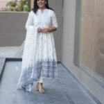 Kala Creation White Anarkali Kurta Set With Matching Dupatta