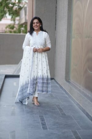 Kala Creation White Anarkali Kurta Set With Matching Dupatta