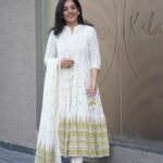 Kala Creation White Anarkali Kurta Set With Matching Dupatta