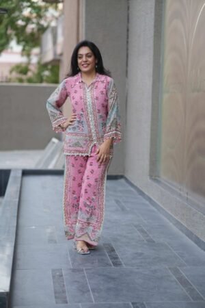 Kala Creation Floral Print Collared Muslin Co-Ord Set