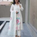 Kala Creation White Chikankari Kurta With Floral Print Dupatta And Pant Set