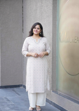 Kala Creation Beautiful Neckline Work Straight Kurta
