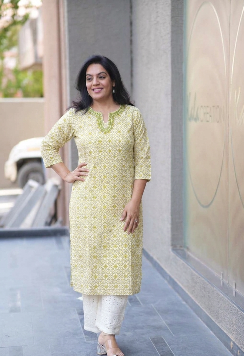 Kala Creation Beautiful Neckline Work Straight Kurta