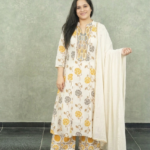 Kala Creation Elegant Block Print A-Line Kurta Set With Matching Pant And Dupatta Set