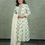 Kala Creation Elegant Block Print A-Line Kurta Set With Matching Pant And Dupatta Set