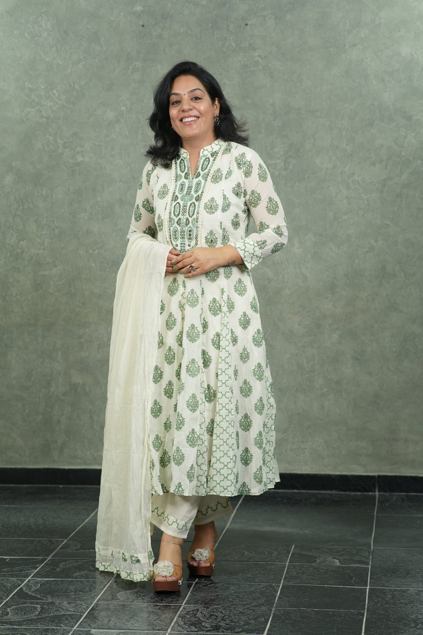 Kala Creation Elegant Block Print A-Line Kurta Set With Matching Pant And Dupatta Set