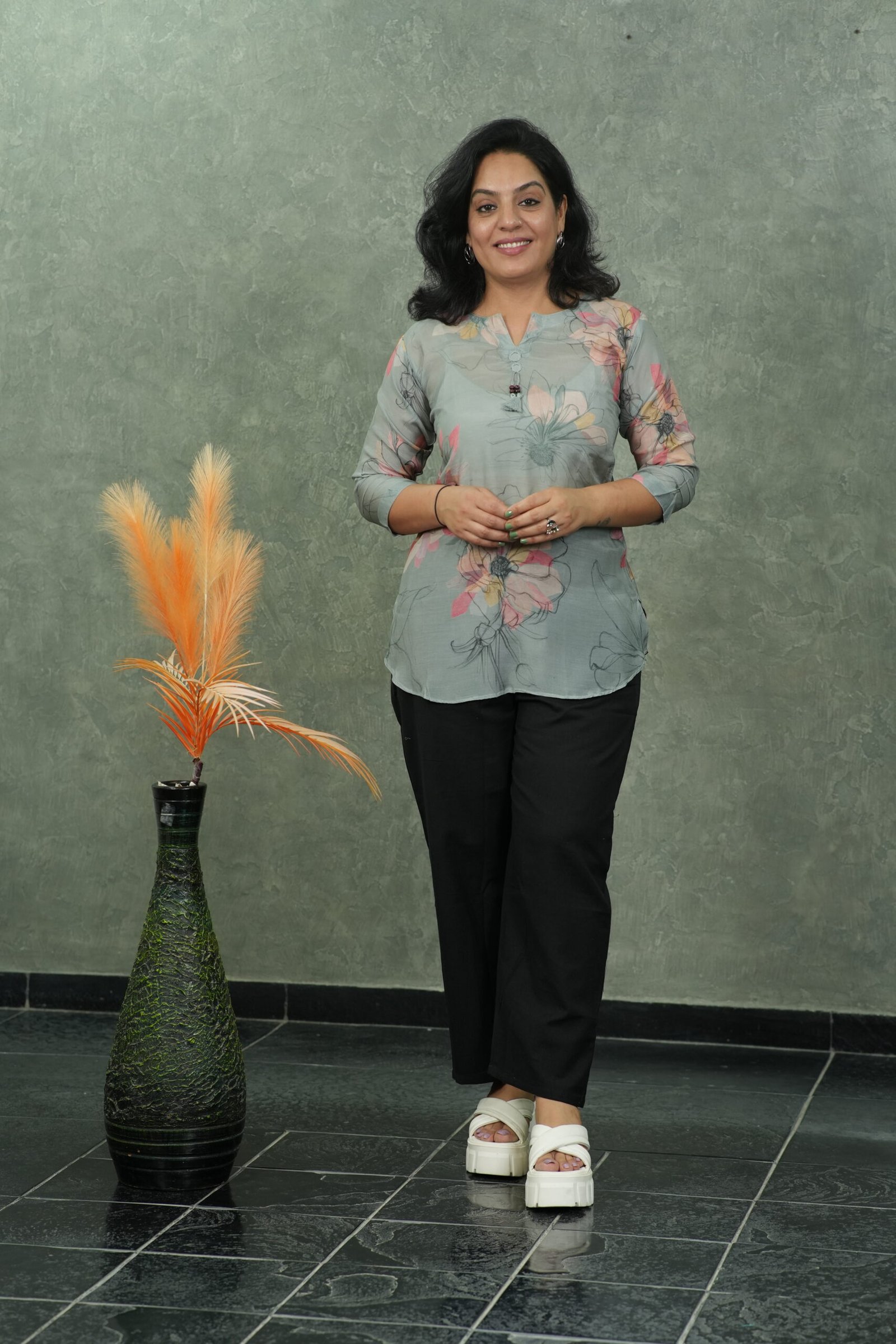 Kala Creation Floral elegance Trendy Muslin Silk Short Kurti Casual & Office Wear