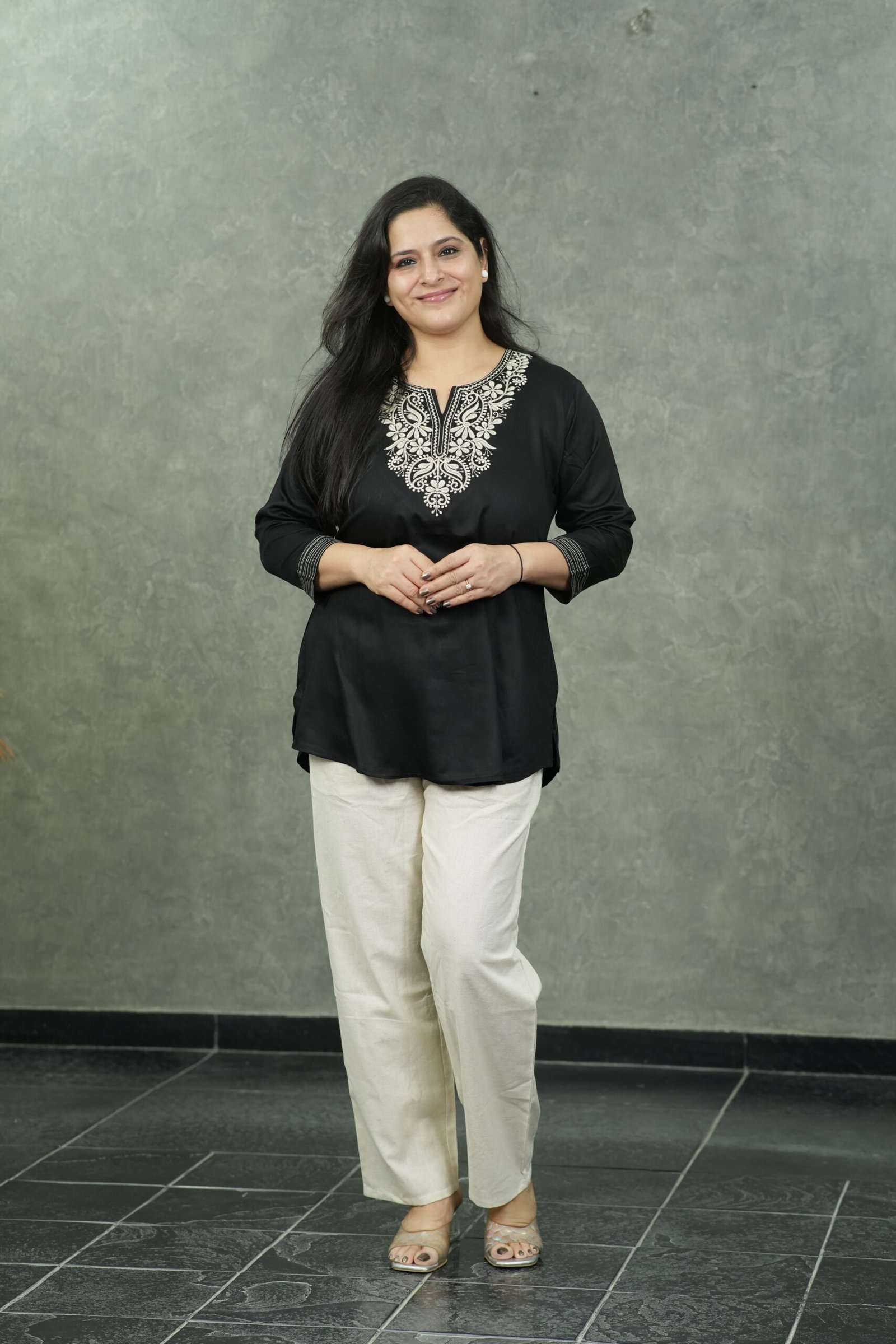 Kala Creation Stylish Short Kurti - Elegant Embroidered Neck Design