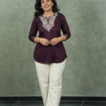Kala Creation Stylish Short Kurti - Elegant Embroidered Neck Design