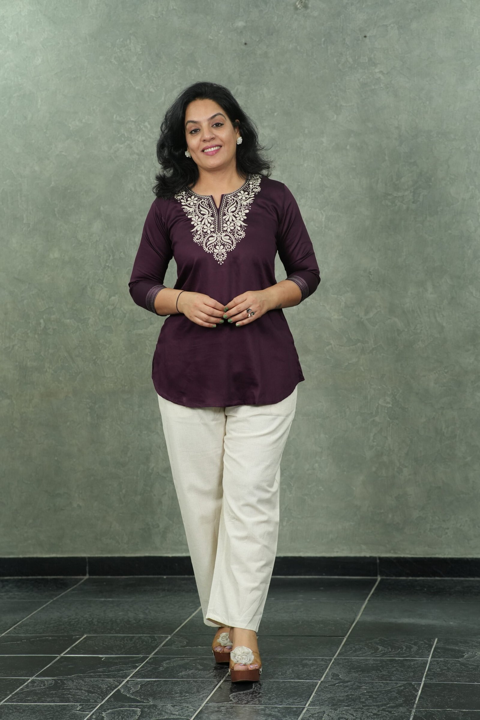 Kala Creation Stylish Short Kurti - Elegant Embroidered Neck Design