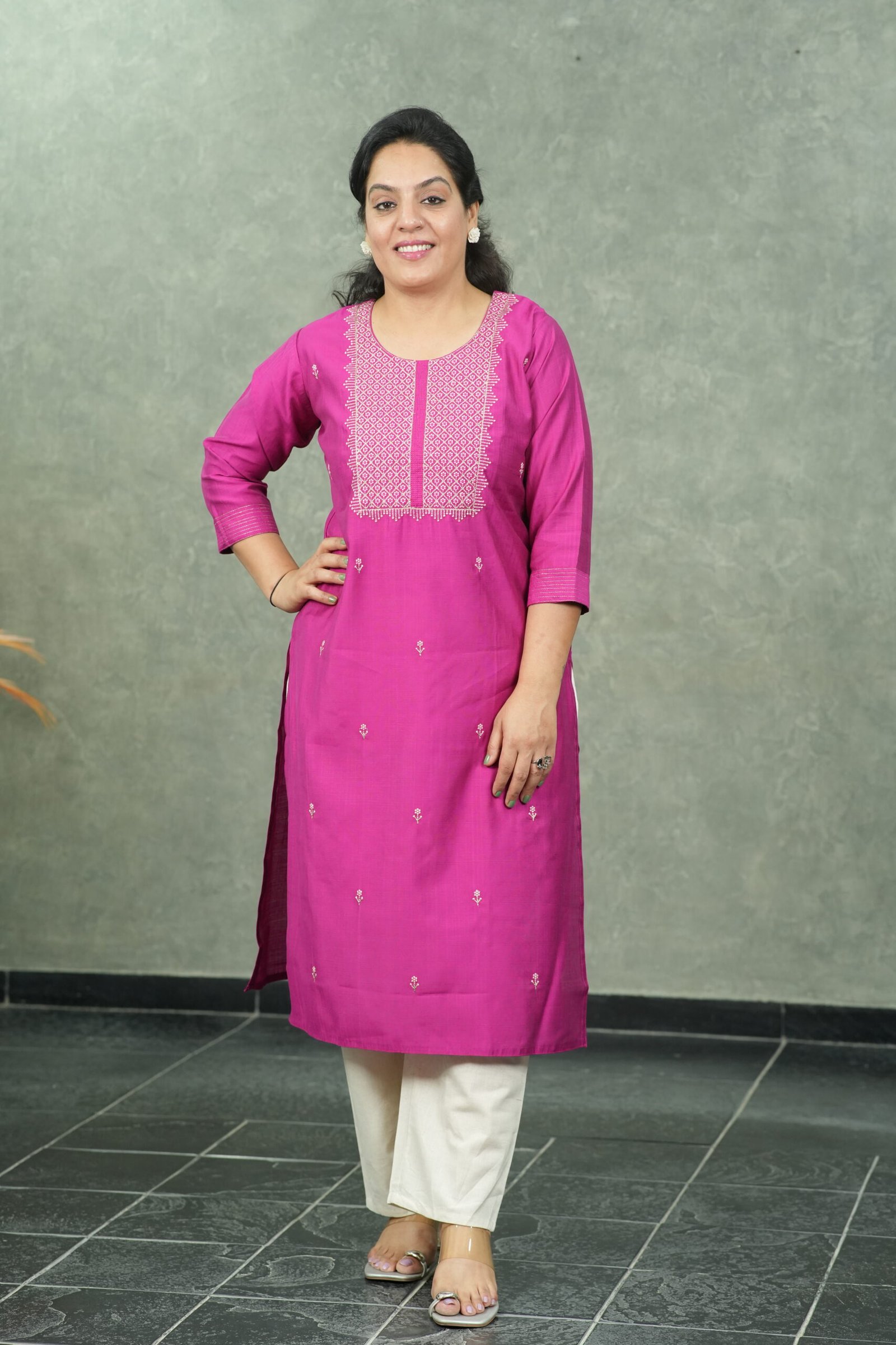 Kala Creation Embroidered Straight Silk Kurti With Floral Buti Work