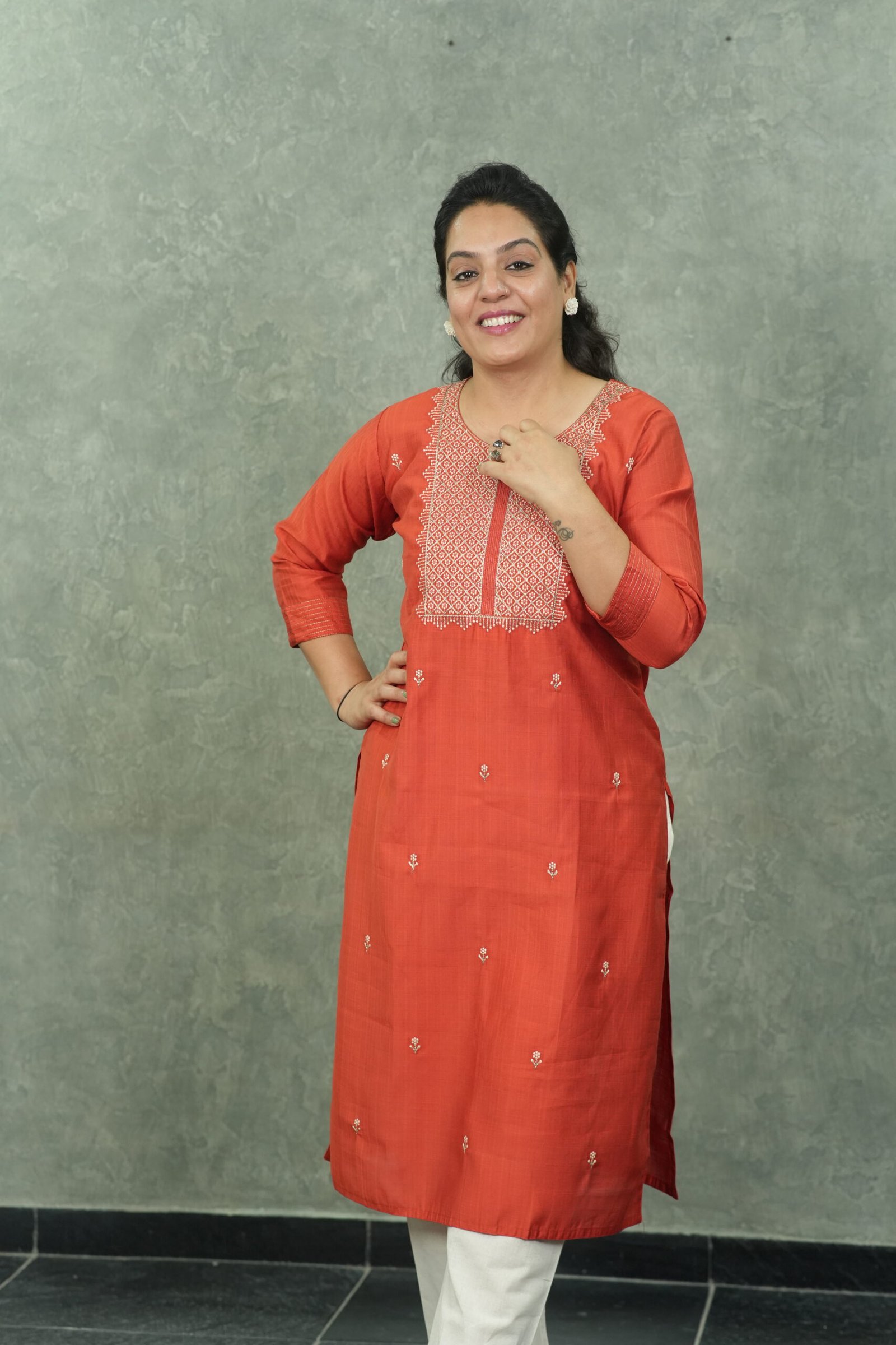 Kala Creation Embroidered Straight Silk Kurti With Floral Buti Work