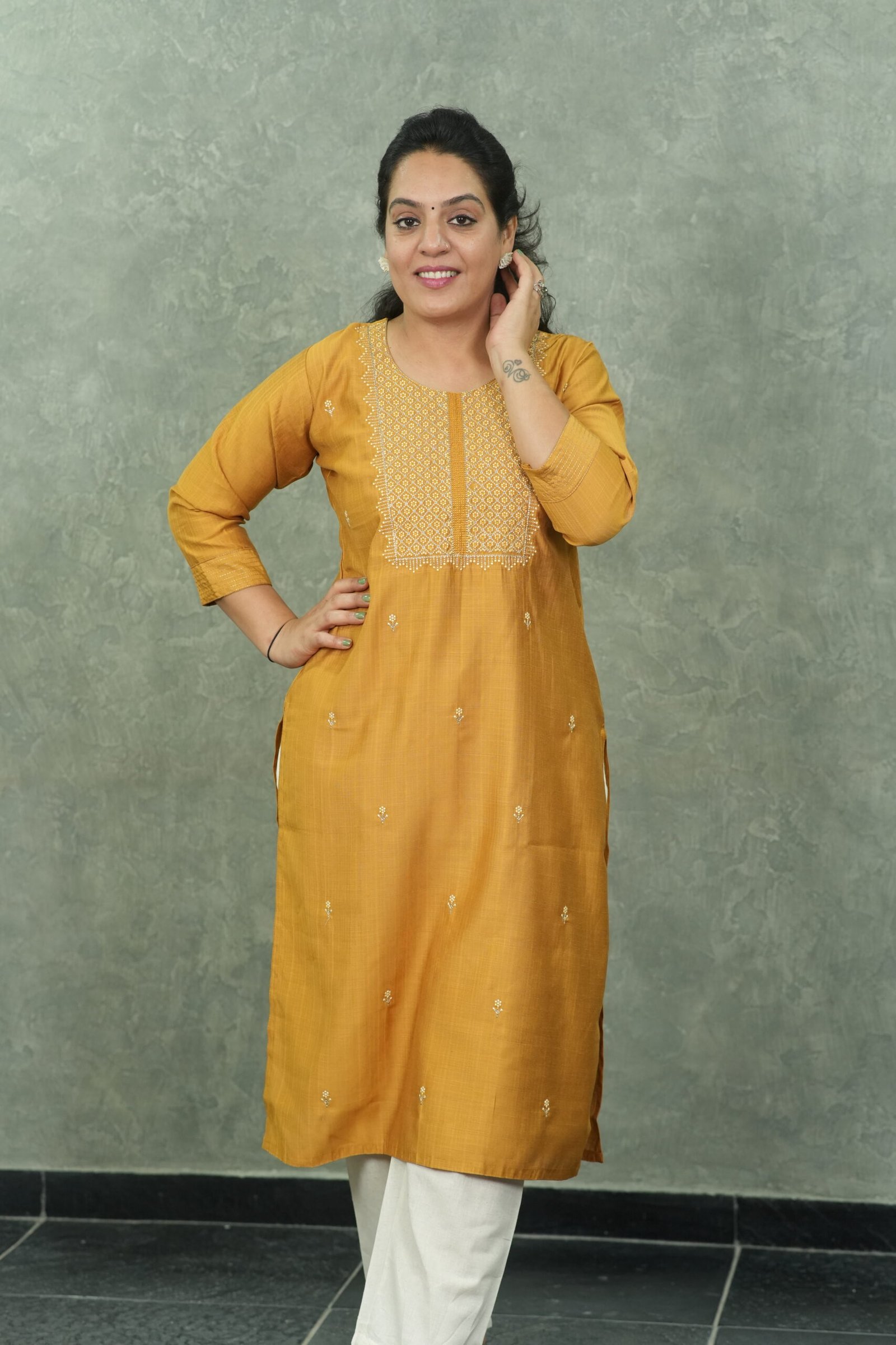 Kala Creation Embroidered Straight Silk Kurti With Floral Buti Work