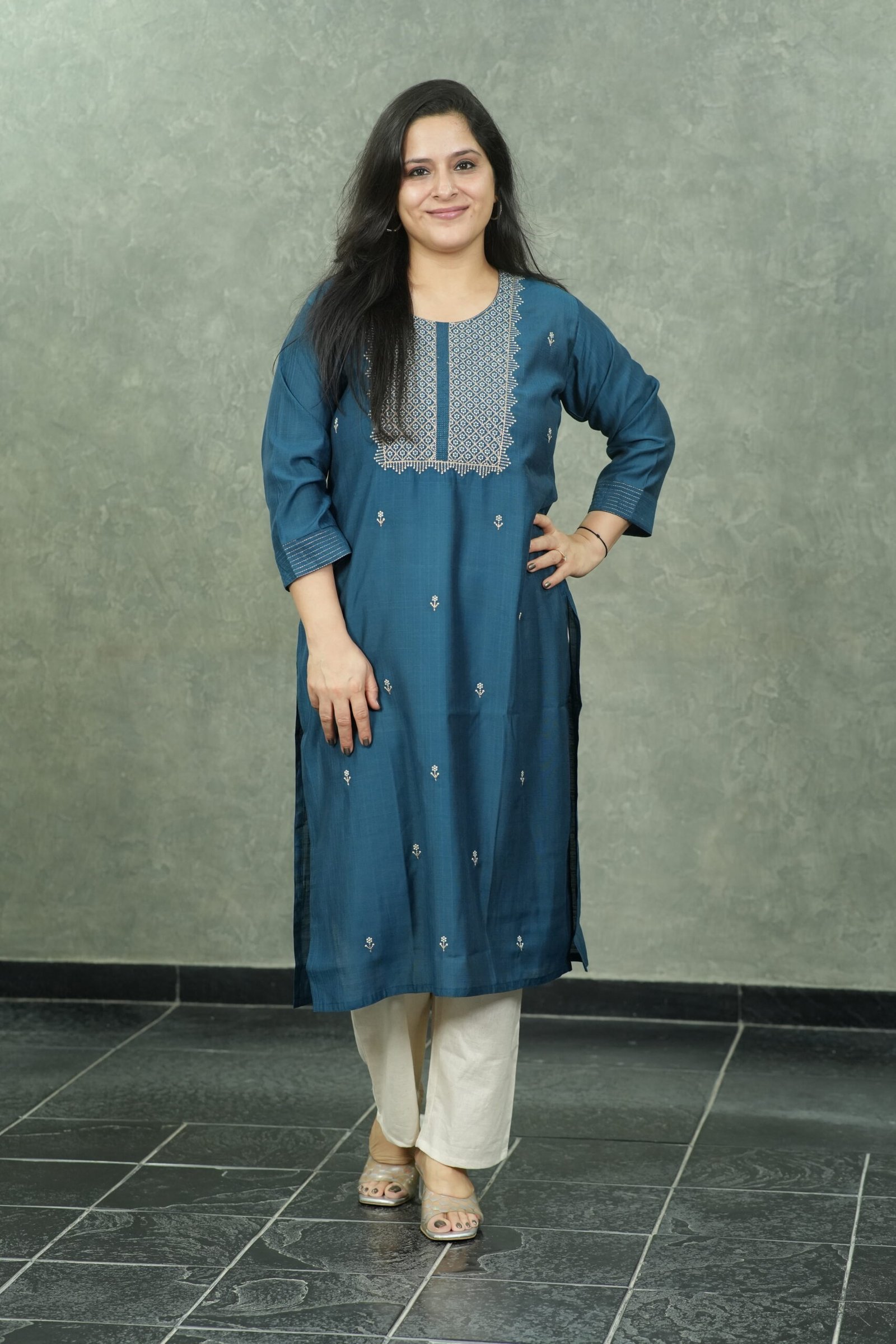 Kala Creation Embroidered Straight Silk Kurti With Floral Buti Work