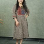 Kala Creation Striped A-Line Midi dress With Traditional Patchwork Yock