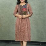 Kala Creation Striped A-Line Midi dress With Traditional Patchwork Yock