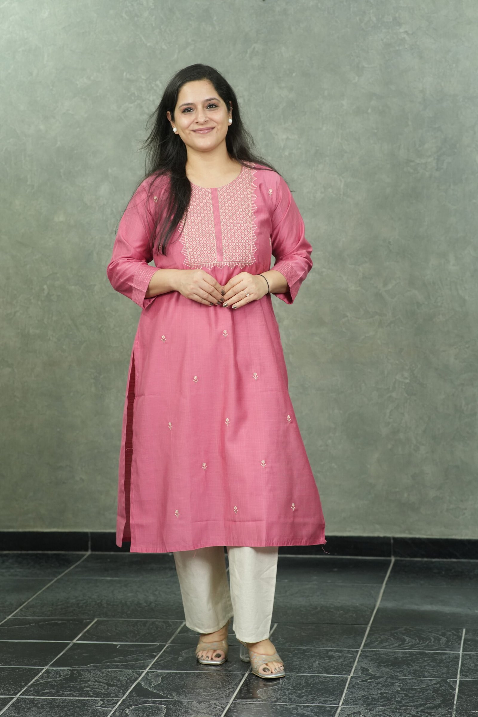 Kala Creation Embroidered Straight Silk Kurti With Floral Buti Work