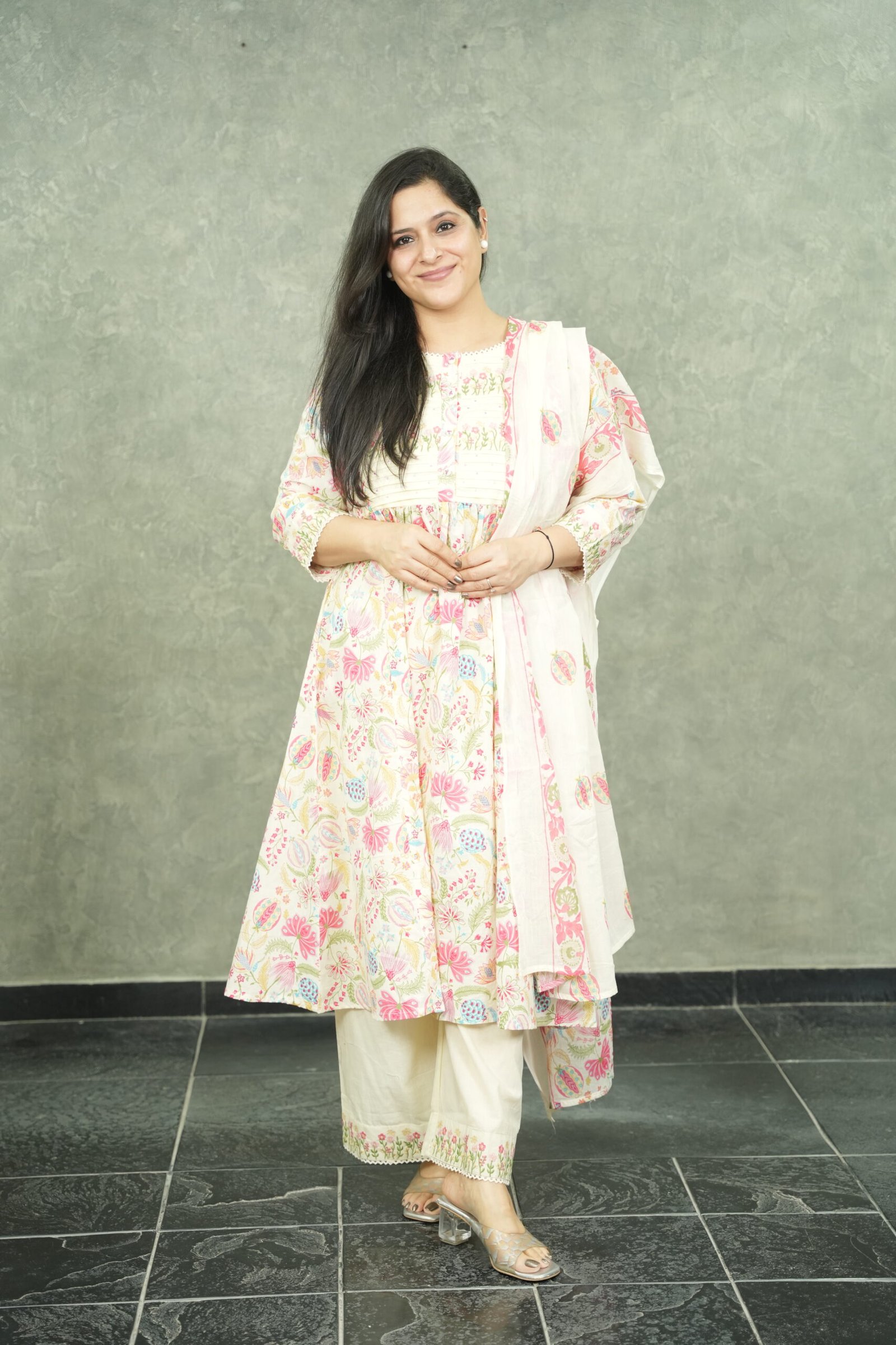 Kala Creation Floral Printed Anarkali Kurta Set With Pant And Dupatta Set