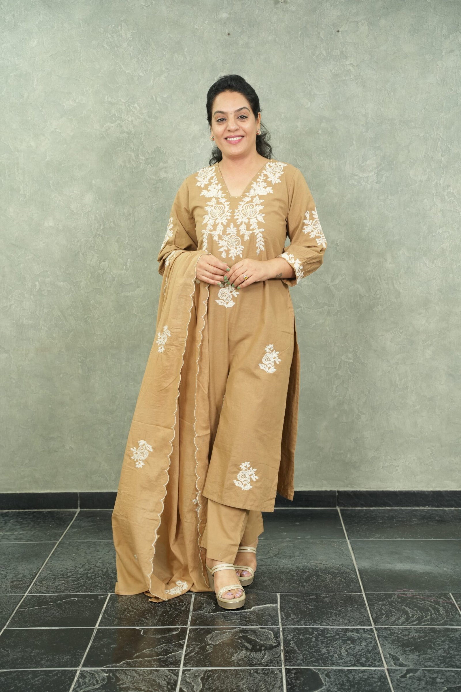 Kala Creation Embroidered Cotton Kurta Set With Pant Dupatta Set