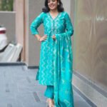 Kala Creation Turquoise Chevron Ethnic Suit Set With Dupatta