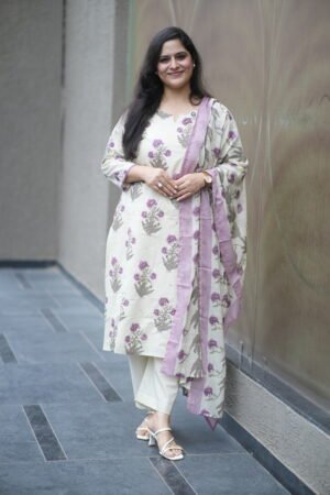Kala Creation Floral Block Print Ethnic Kurta Pant And Dupatta Set