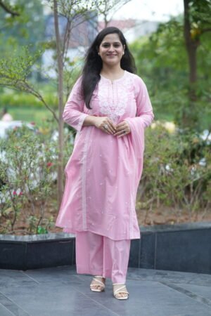 Kala Creation Beautiful Embroidered Neck Yock Work Kurta Pant And Dupatta Set