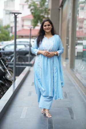 Kala Creation Beautiful Embroidered Neck Yock Work Kurta Pant And Dupatta Set