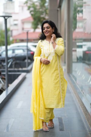Kala Creation Beautiful Embroidered Neck Yock Work Kurta Pant And Dupatta Set